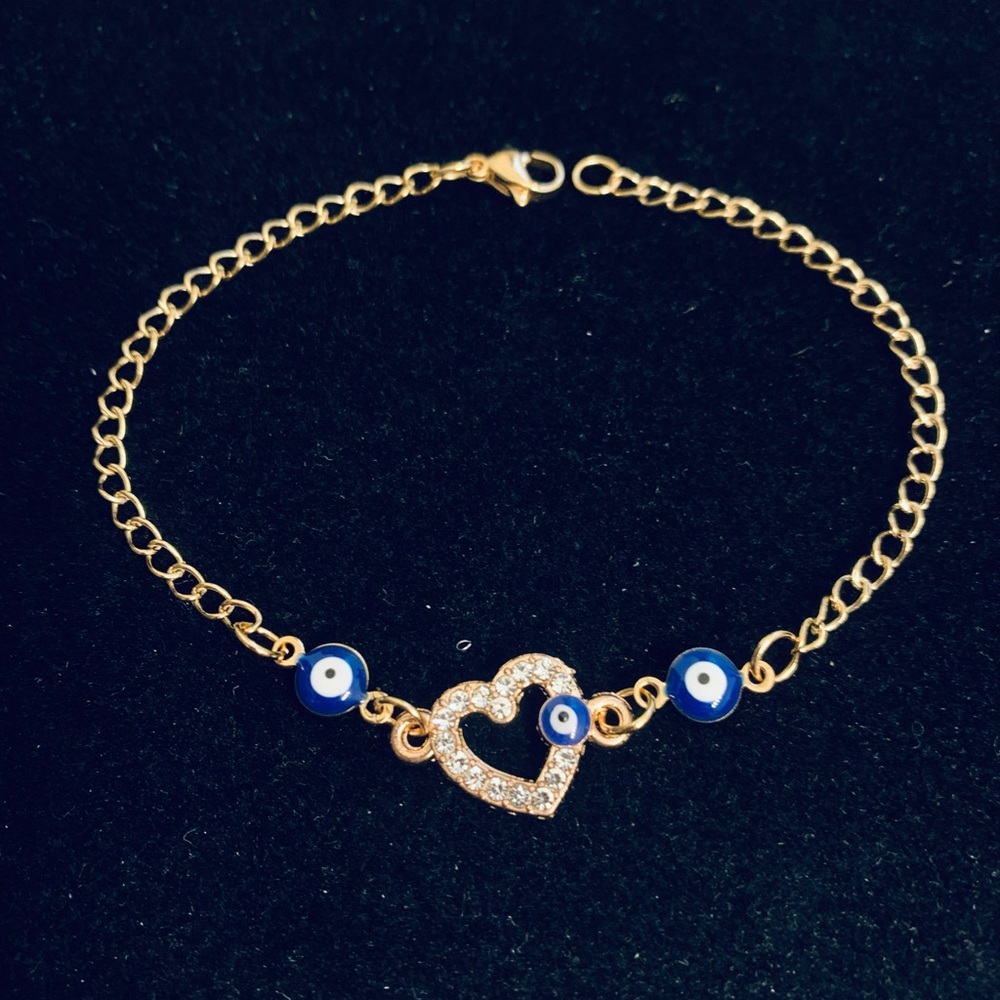Gold Rhinestone Heart Evil Eye bracelet or anklet